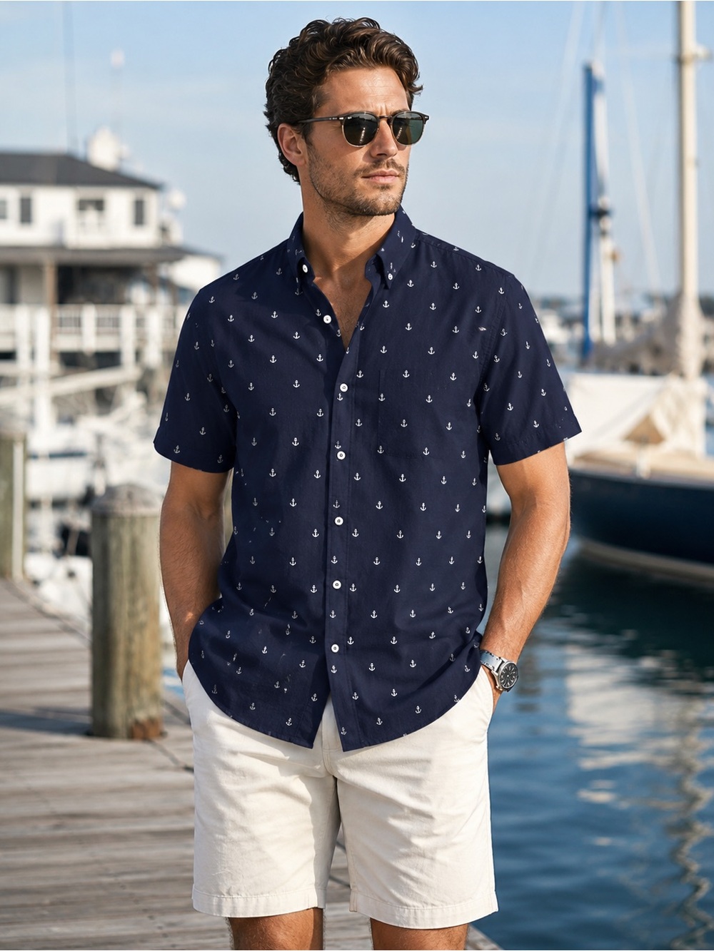 NWT Cactus Man Ricky Singh Navy Anchor shirt Sz XL
